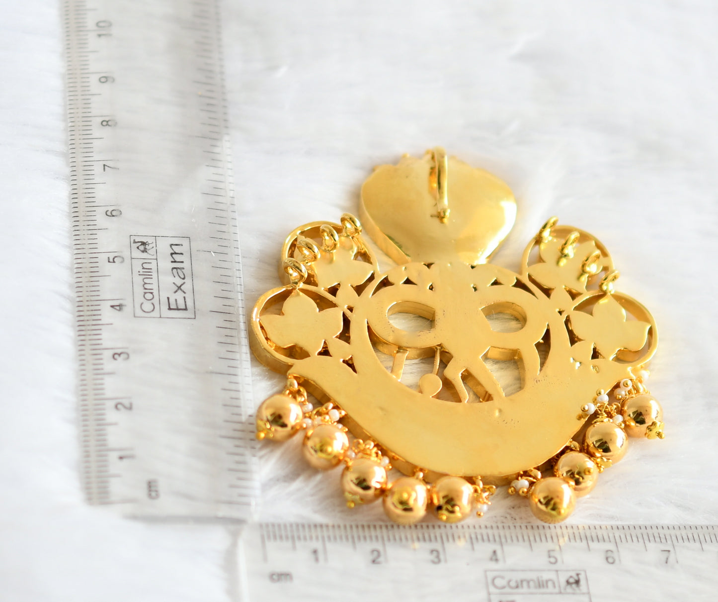 Gold tone pink-green-white-blue kundan jadau krishna naga pendant dj-50671