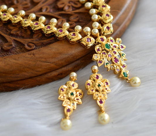 Gold tone ruby-green pearl necklace set dj-02012