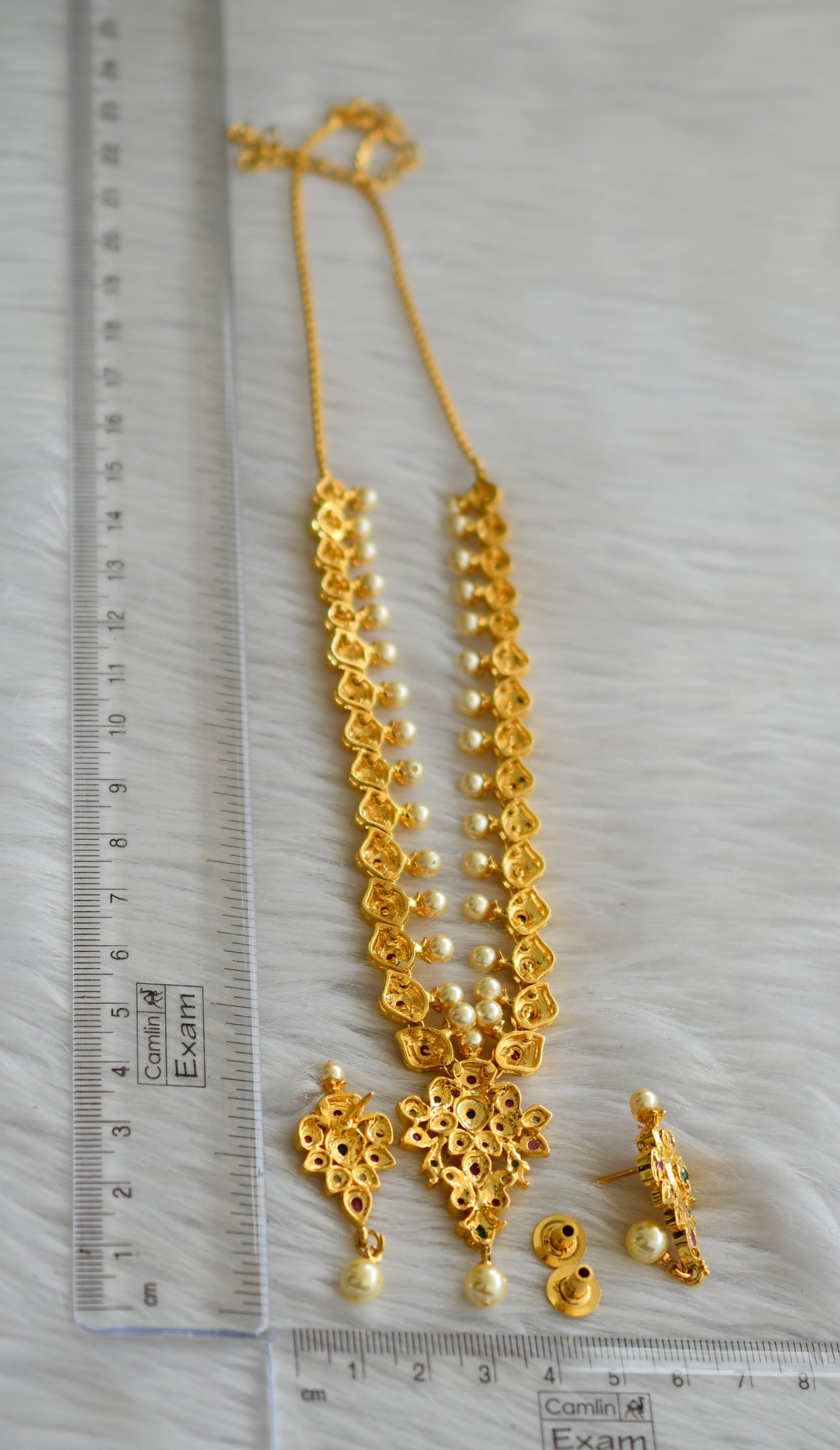Gold tone ruby-green pearl necklace set dj-02012