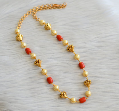 Matte finish coral-pearl lotus bead mala/necklace dj-45331