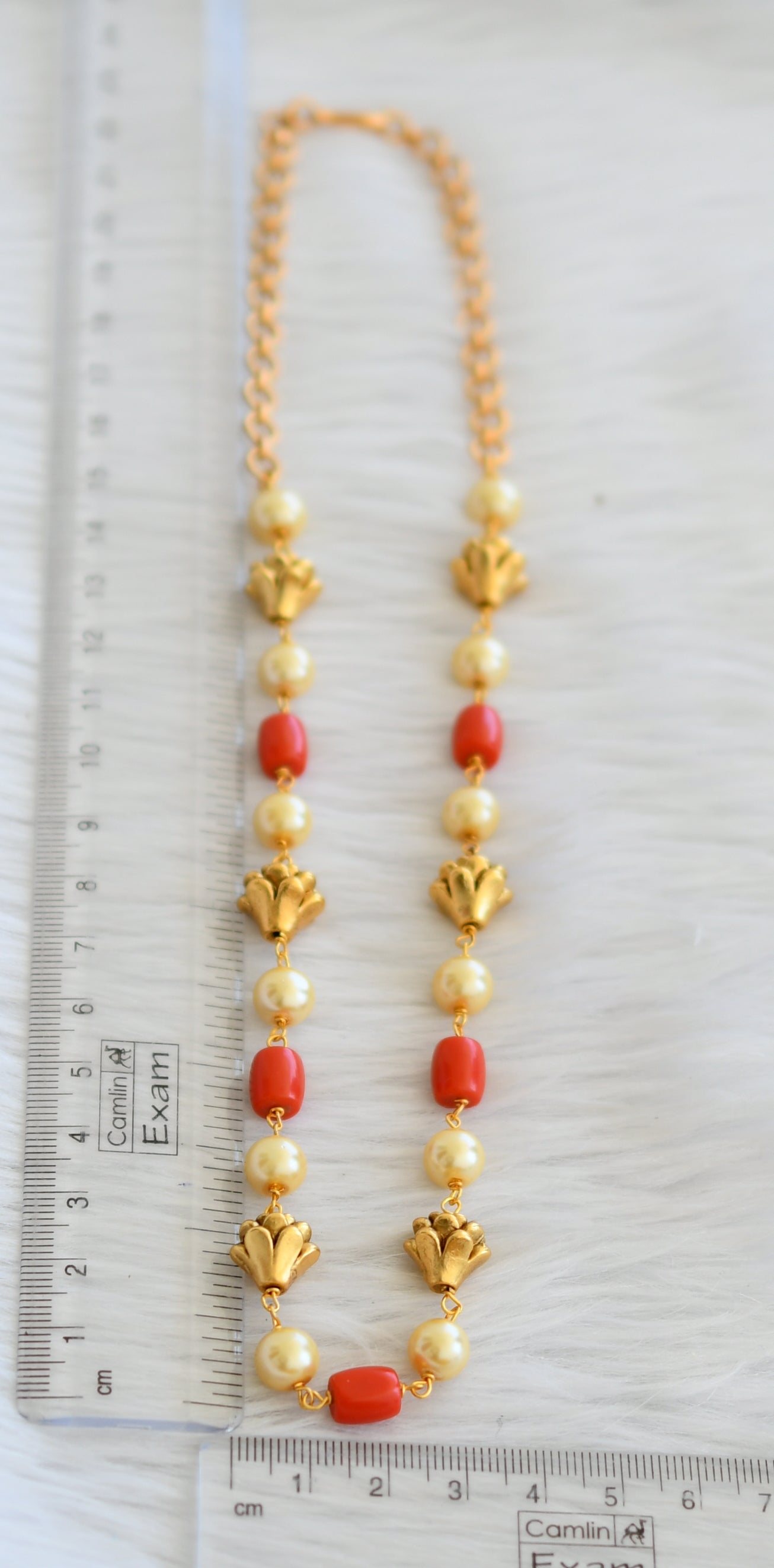Matte finish coral-pearl lotus bead mala/necklace dj-45331