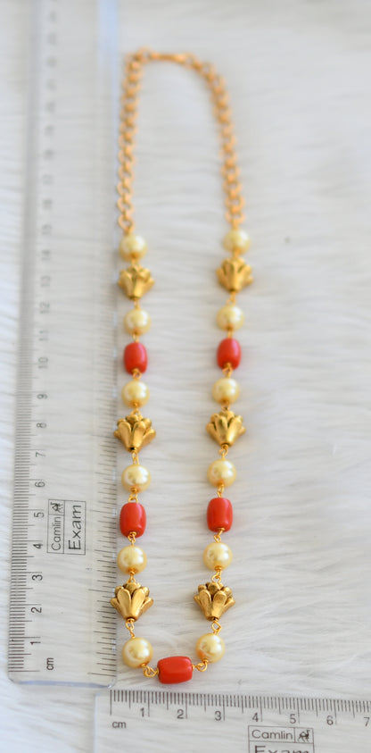 Matte finish coral-pearl lotus bead mala/necklace dj-45331