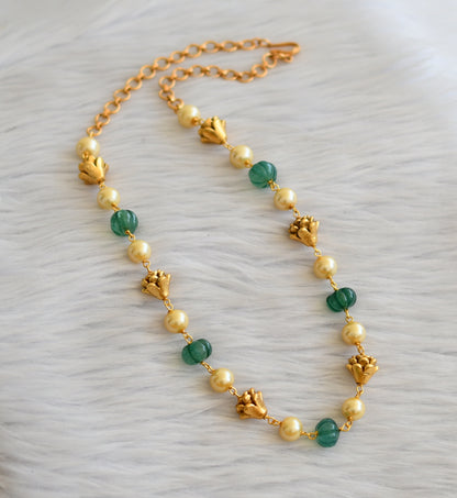 Matte finish green pumpkin-pearl lotus bead mala/necklace dj-45332