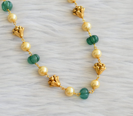 Matte finish green pumpkin-pearl lotus bead mala/necklace dj-45332