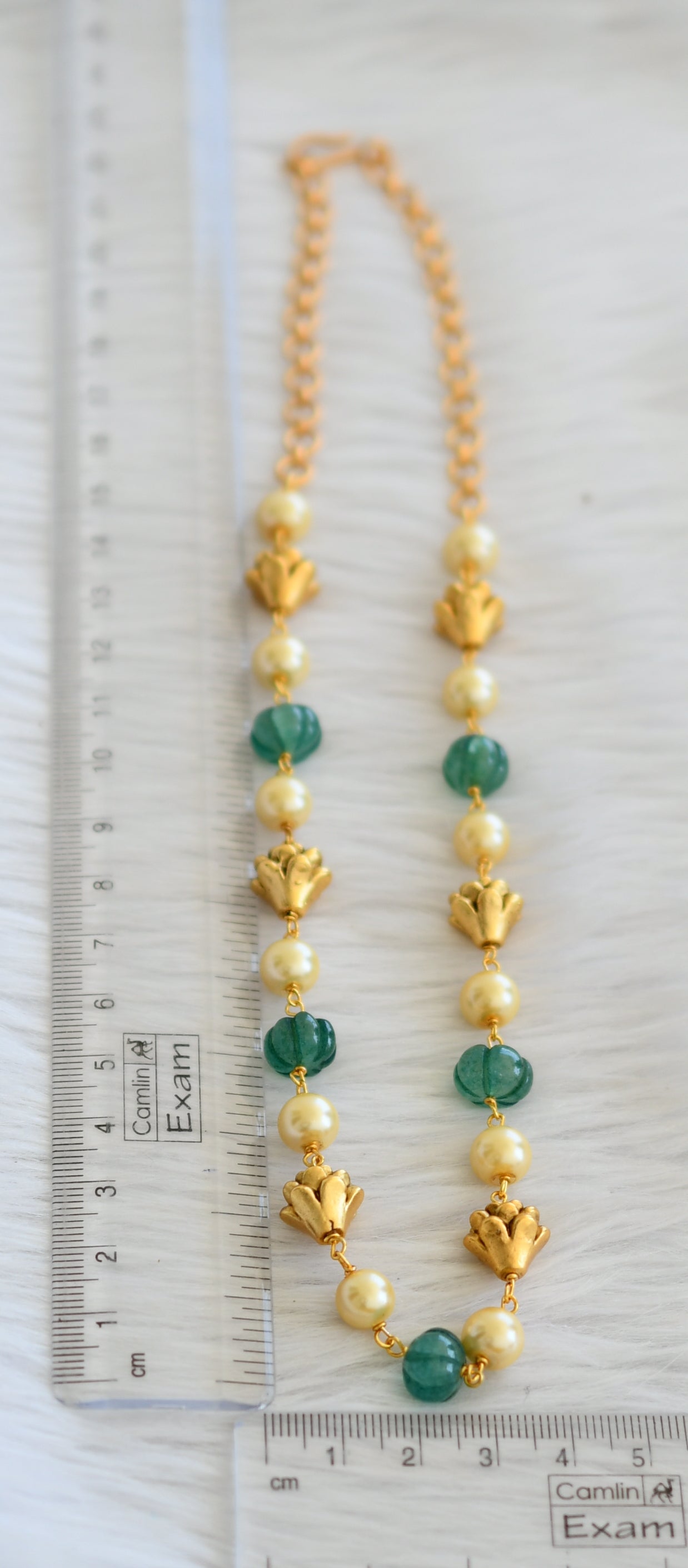 Matte finish green pumpkin-pearl lotus bead mala/necklace dj-45332
