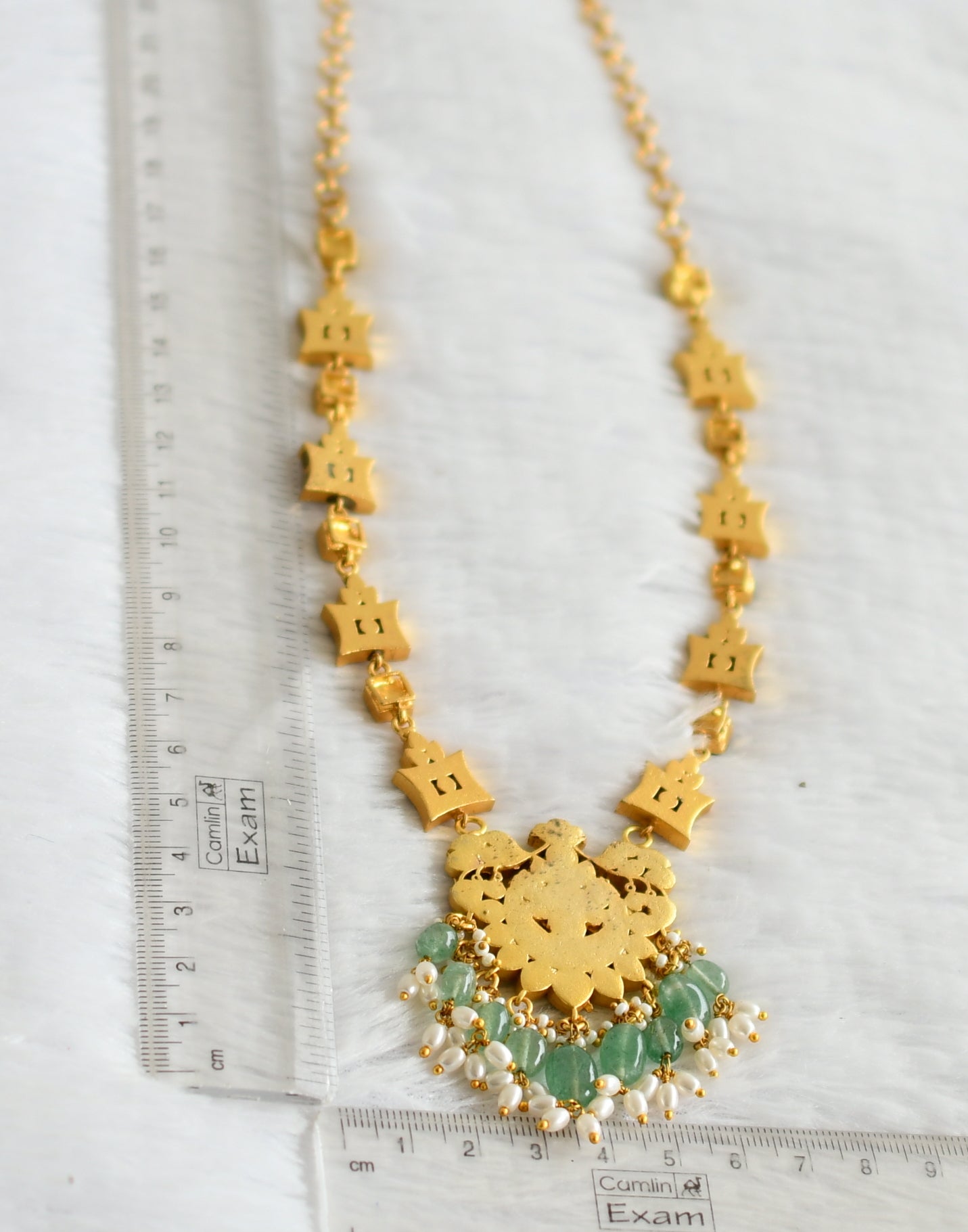 matte finish pink-green-white kundan jadau green beaded necklace dj-50686