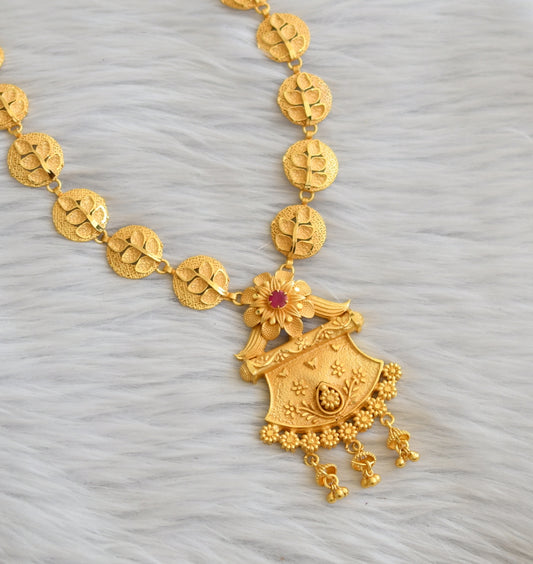 Matte gold tone ruby flower kerala style haar dj-45336