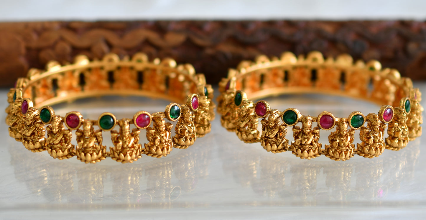 Matte finish kemp-green stone lakshmi bangles(2.8) dj-43682