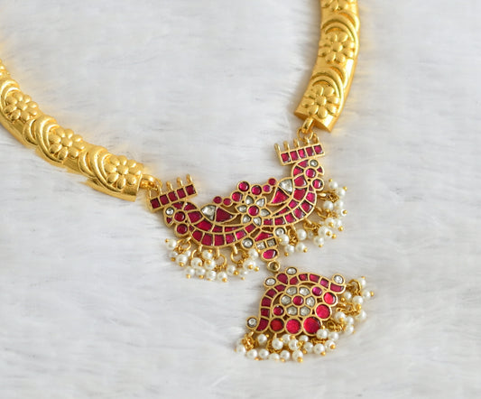 Gold tone pink-white kundan jadau hasli necklace dj-50690