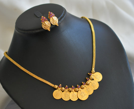 Gold tone ruby Lakshmi coin necklace dj-24953
