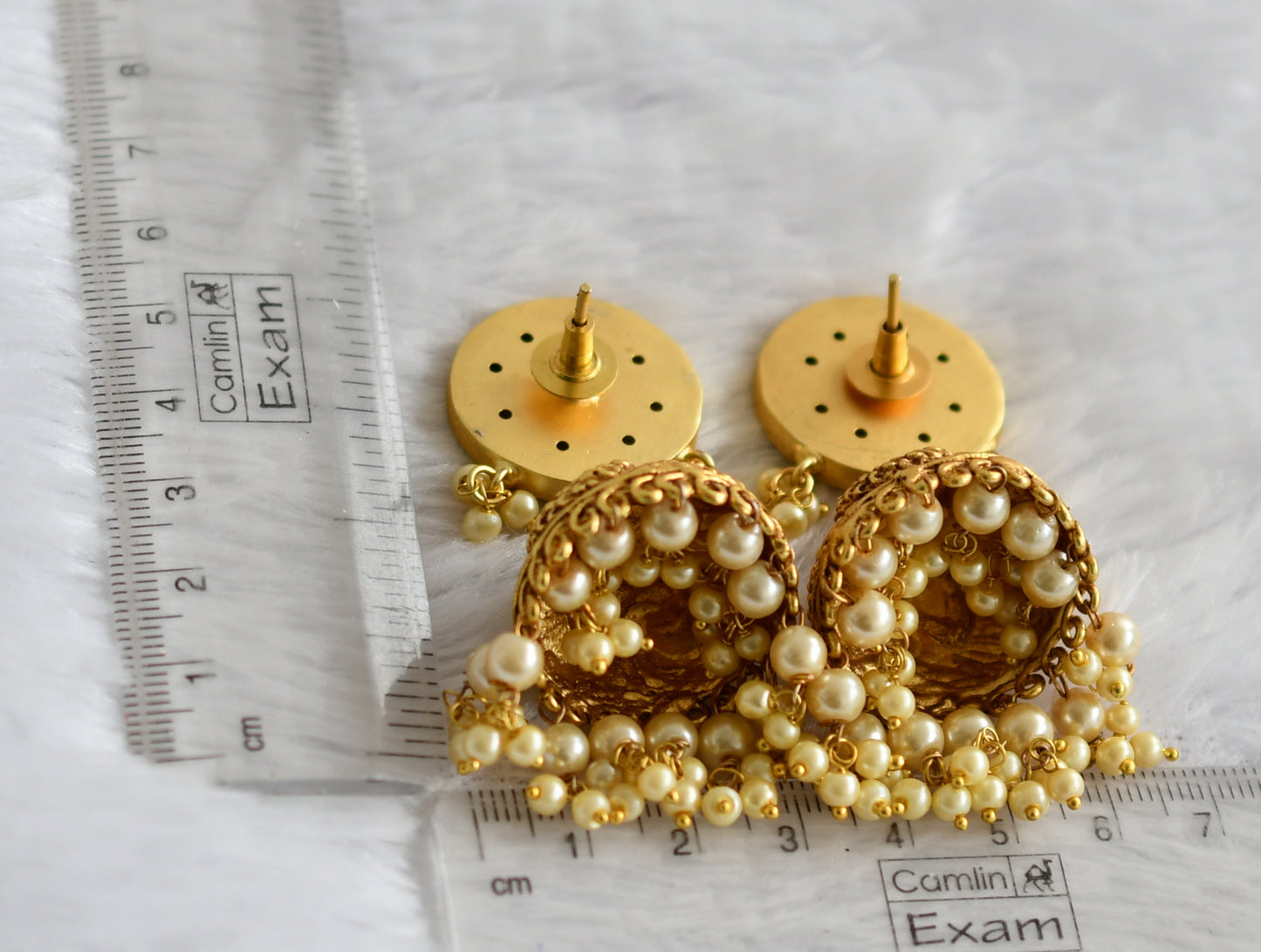 Matte finish pink-green-white kundan jadau flower peacock jhumkka dj-50709