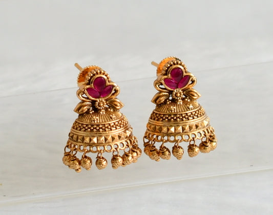 Antique gold tone pink stone earrings dj-50703