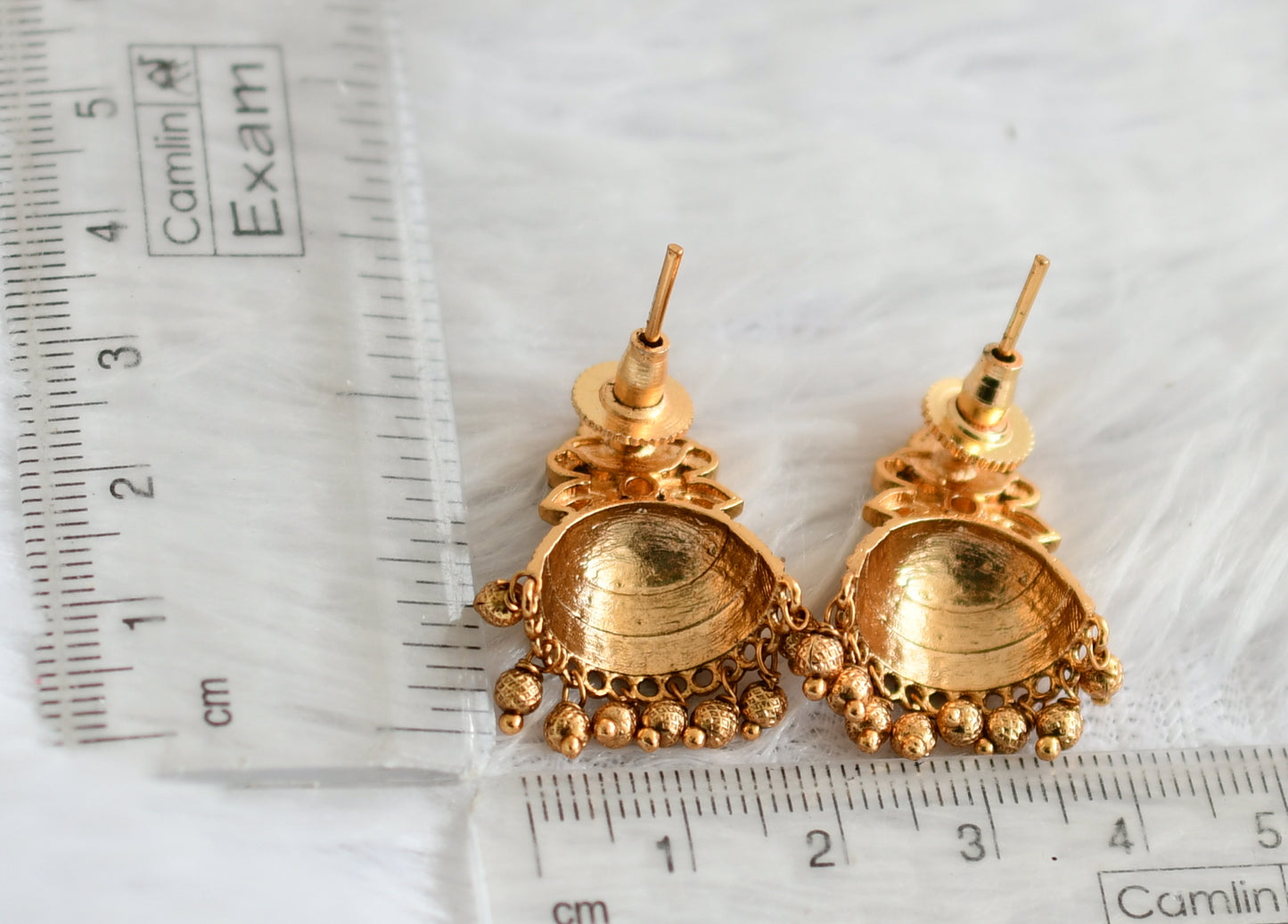 Antique gold tone pink-green stone earrings dj-50702