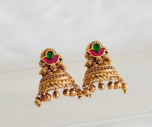 Antique gold tone pink-green stone earrings dj-50702