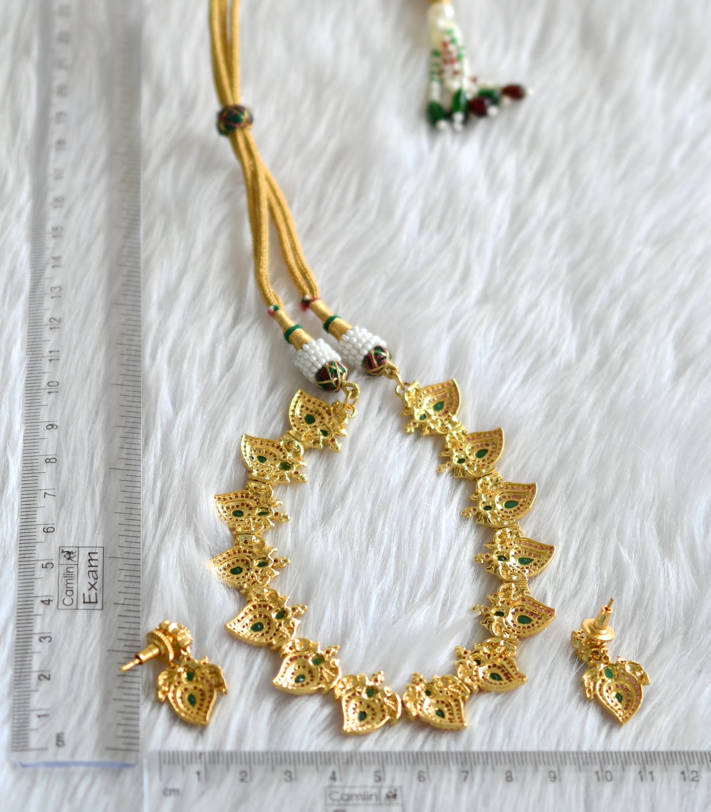 Gold tone ruby-emerald mango necklace set dj-02005