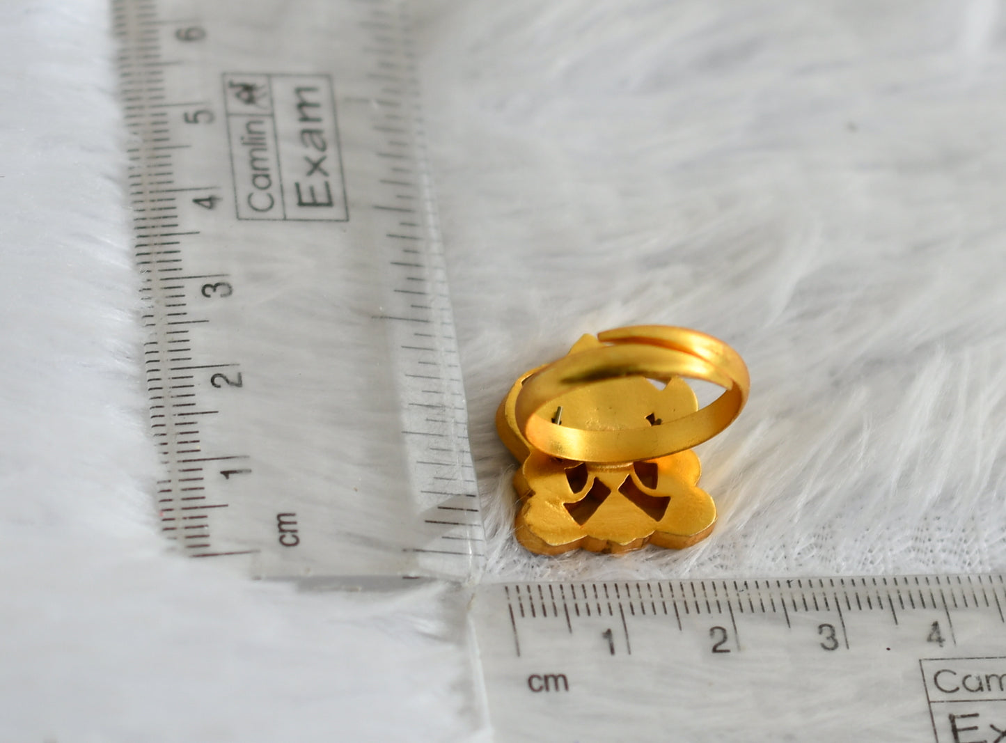 Gold tone pink-green-white kundan jadau adjustable finger ring dj-50697