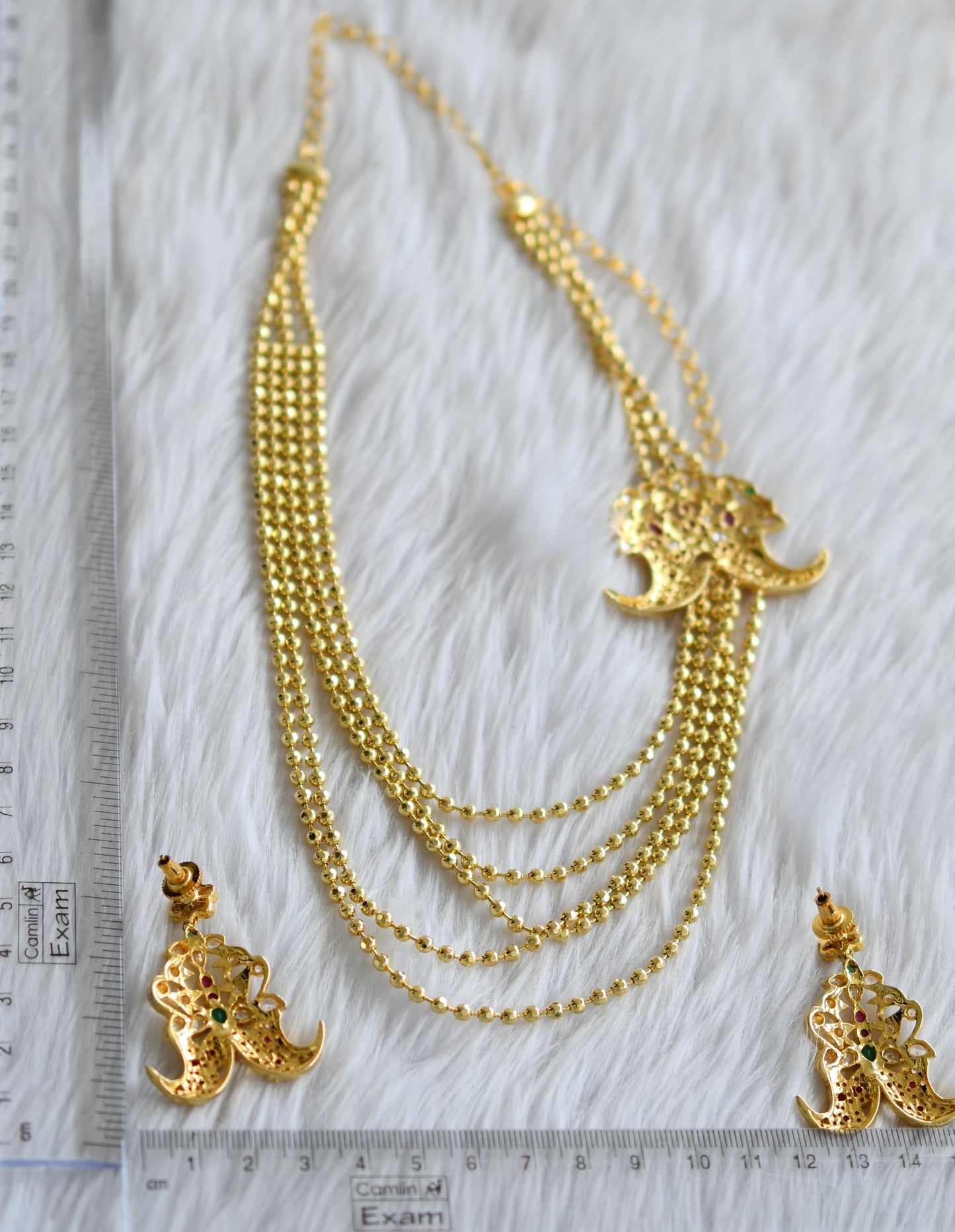 Gold tone cz-ruby-emerald tiger nail short haar set dj-01986