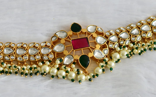 Matte finish pink-green-white kundan jadau choker necklace dj-50692