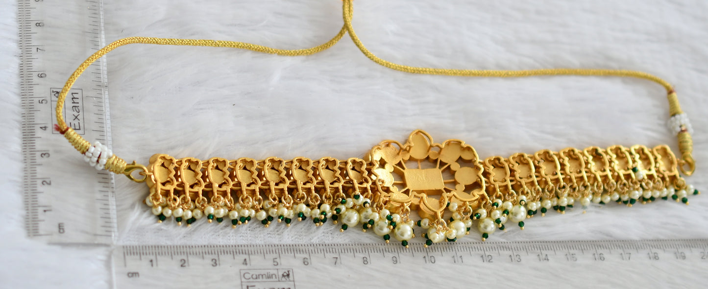 Matte finish pink-green-white kundan jadau choker necklace dj-50692