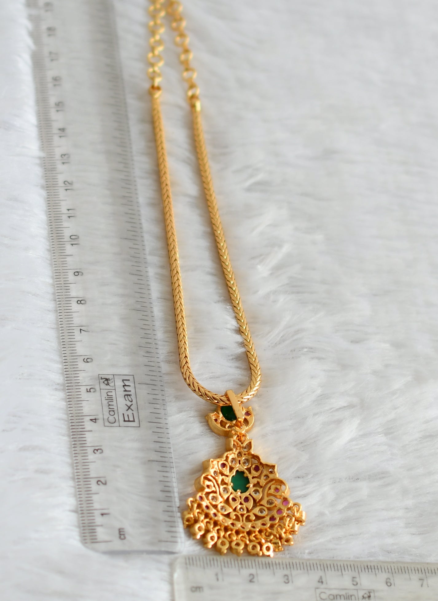 Gold tone ruby-green-white ad south indian attigai/necklace dj-44603