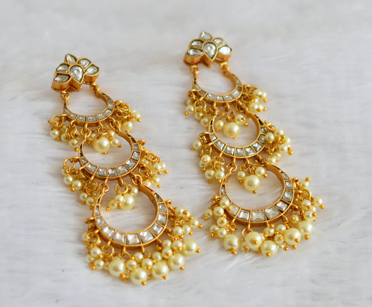 Gold tone white kundan jadau step earrings dj-50721