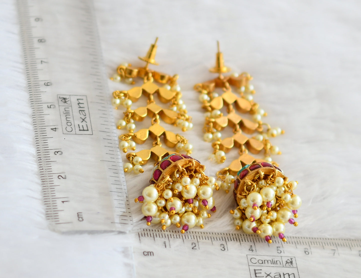 Gold tone navarathna kundan jadau long jhumkka dj-50725