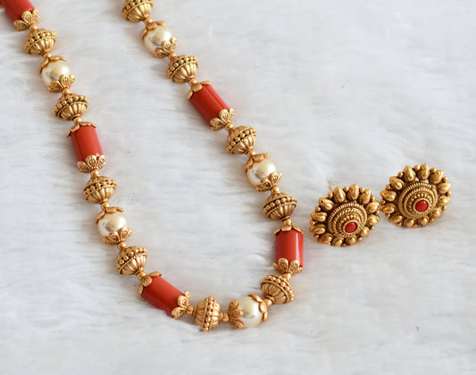 Matte finish coarl-pearl beaded necklace set dj-50741