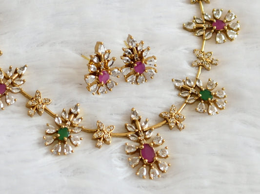 Matte finish ruby-green-white flower necklace dj-50739