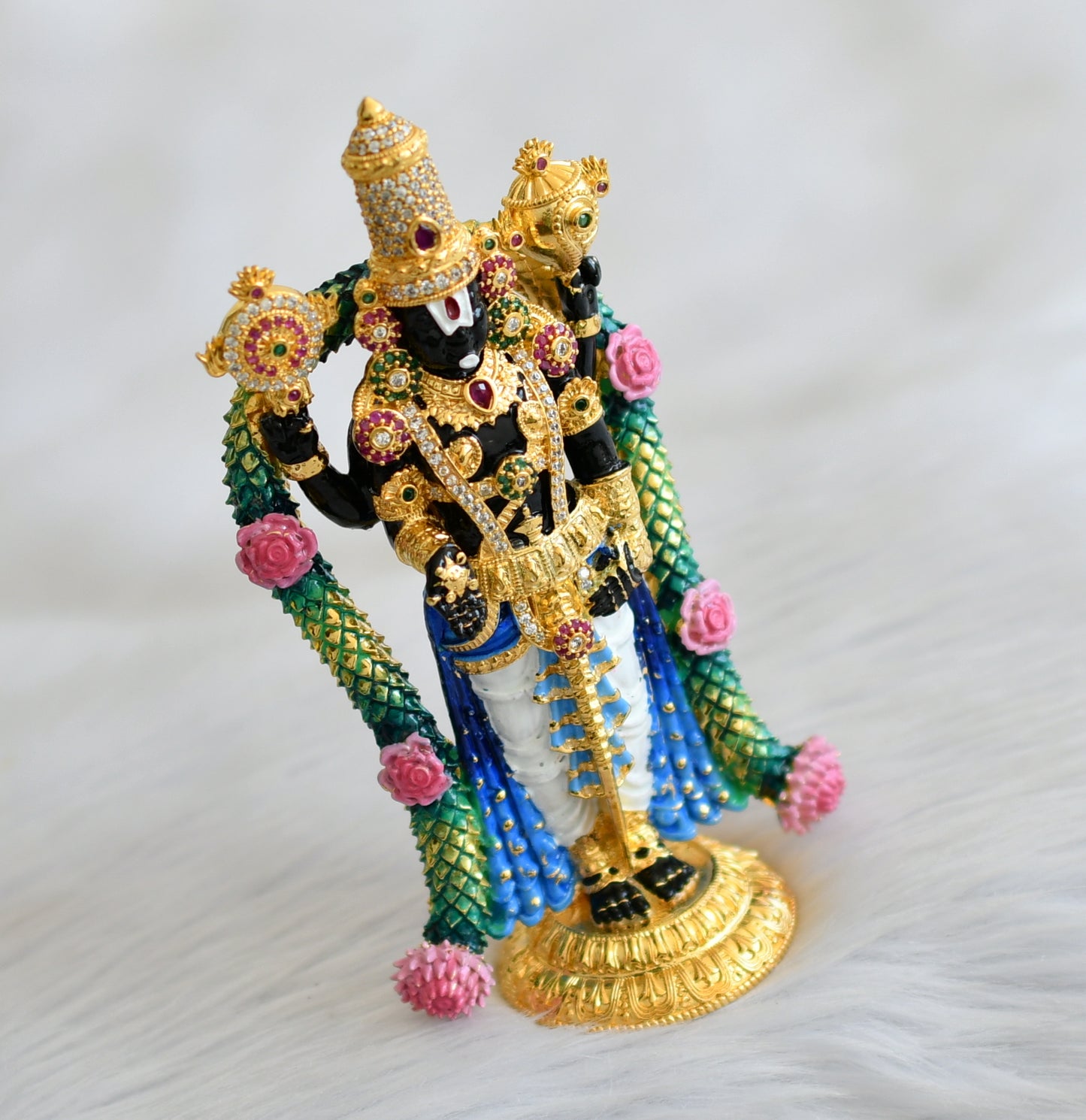 Gold tone cz ruby-green-white sri balaji idol/vigraham dj-45362