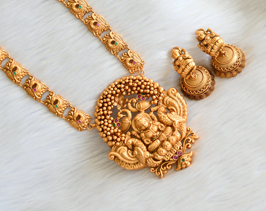 Matte Finish Ruby-emerald Lakshmi-peacock haar set dj-21181