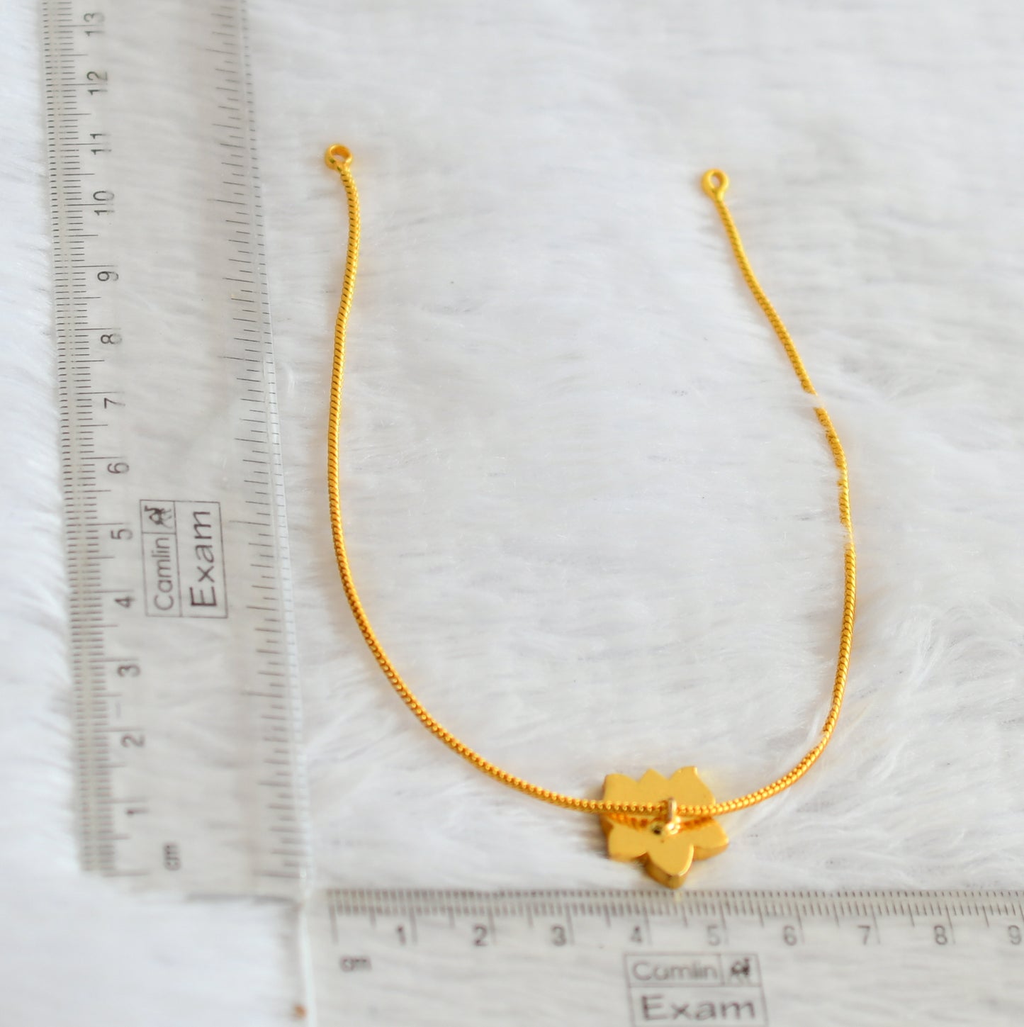 Gold tone pink-green-white kundan jadau lotus kids choker necklace dj-50745