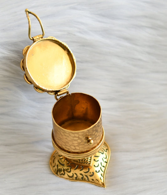 Antique gold tone kemp-green peacock kumkum box dj-45366
