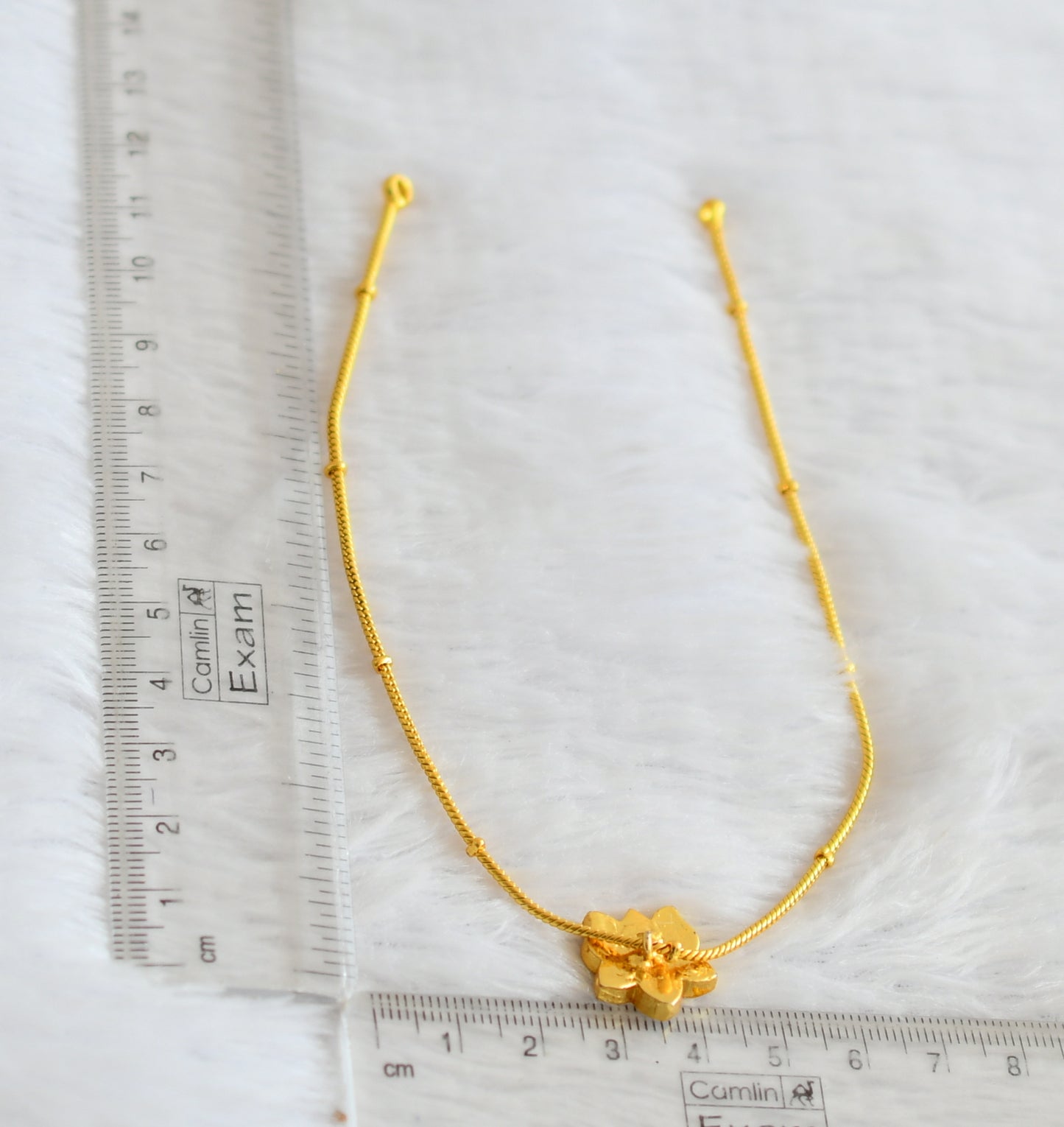 Gold tone pink-green lotus kundan jadau kids choker necklace dj-50744