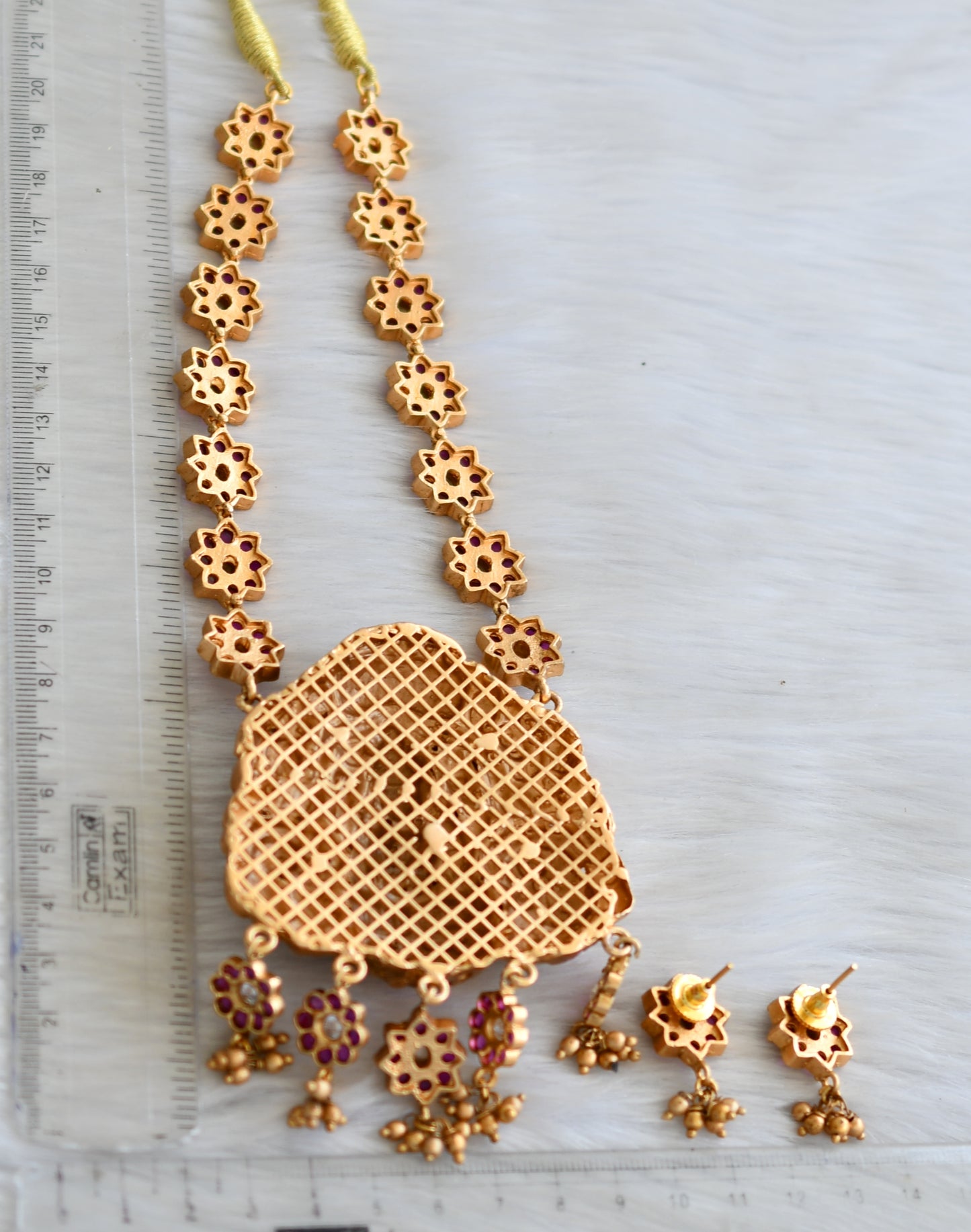 Matte finish real kemp-white Lakshmi necklace set dj-30628