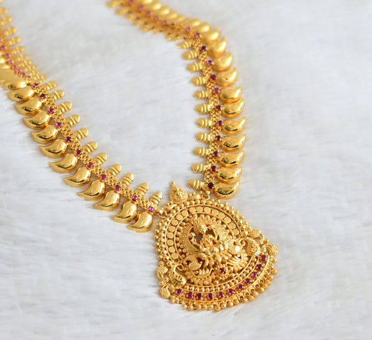 Gold tone pink stone mango lakshmi haar dj-50750