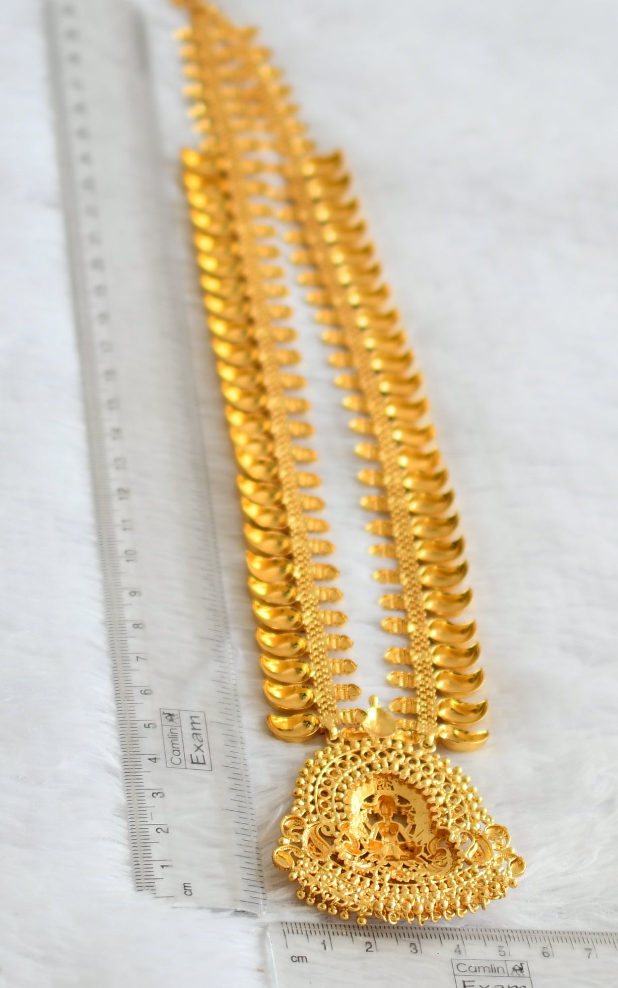 Gold tone pink stone mango lakshmi haar dj-50750