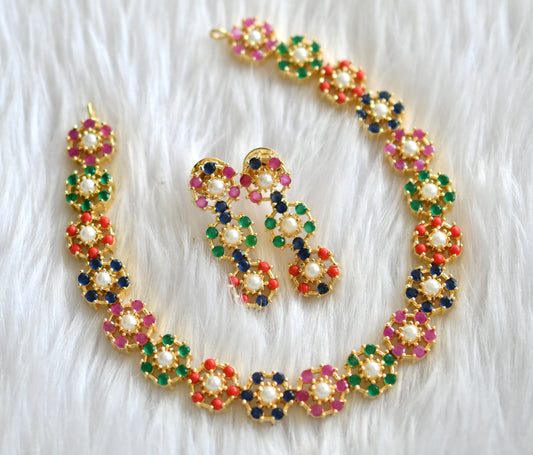 Gold tone navarathna stone necklace set dj-43725