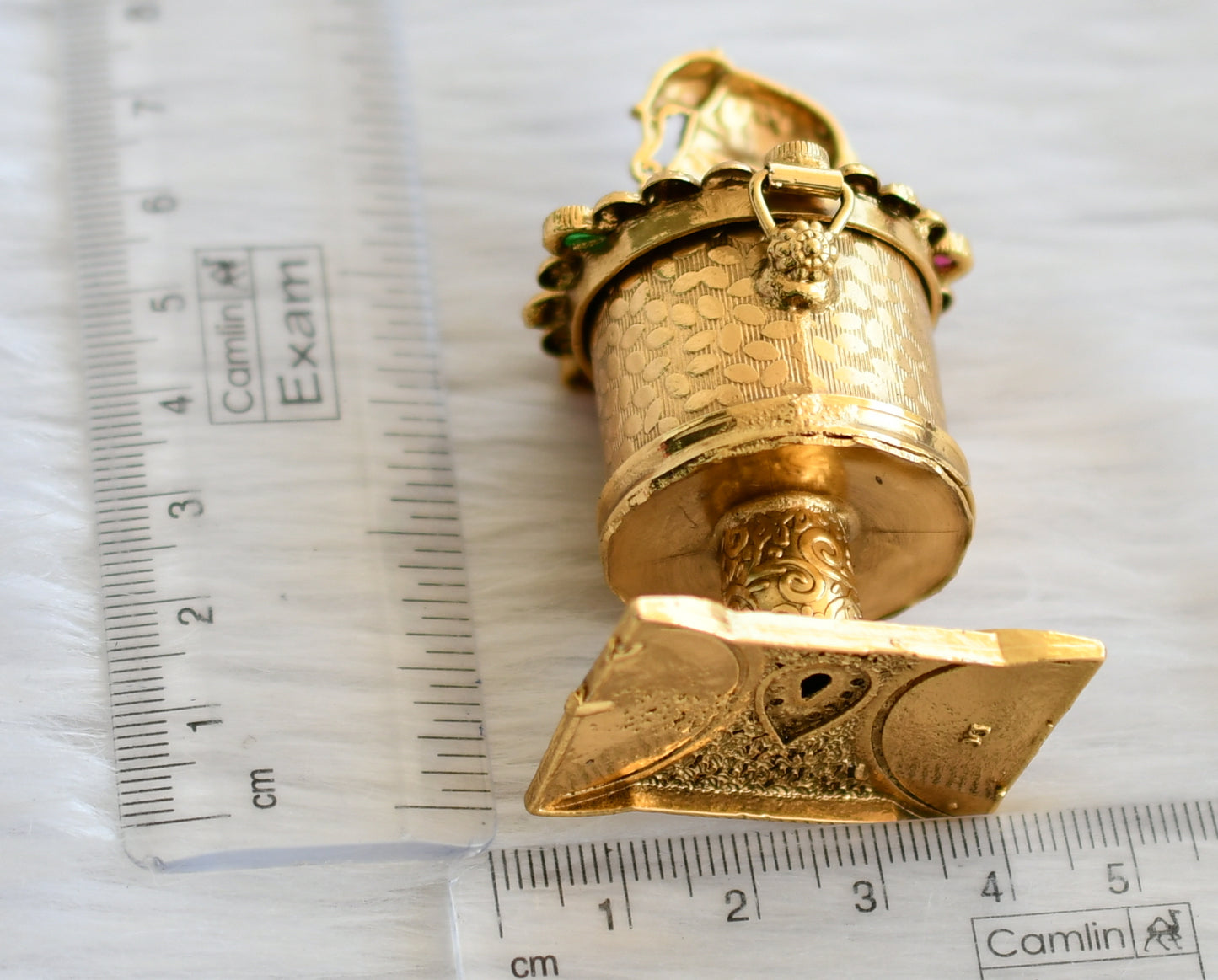 Antique gold tone kemp-green elephant kumkum box dj-45367