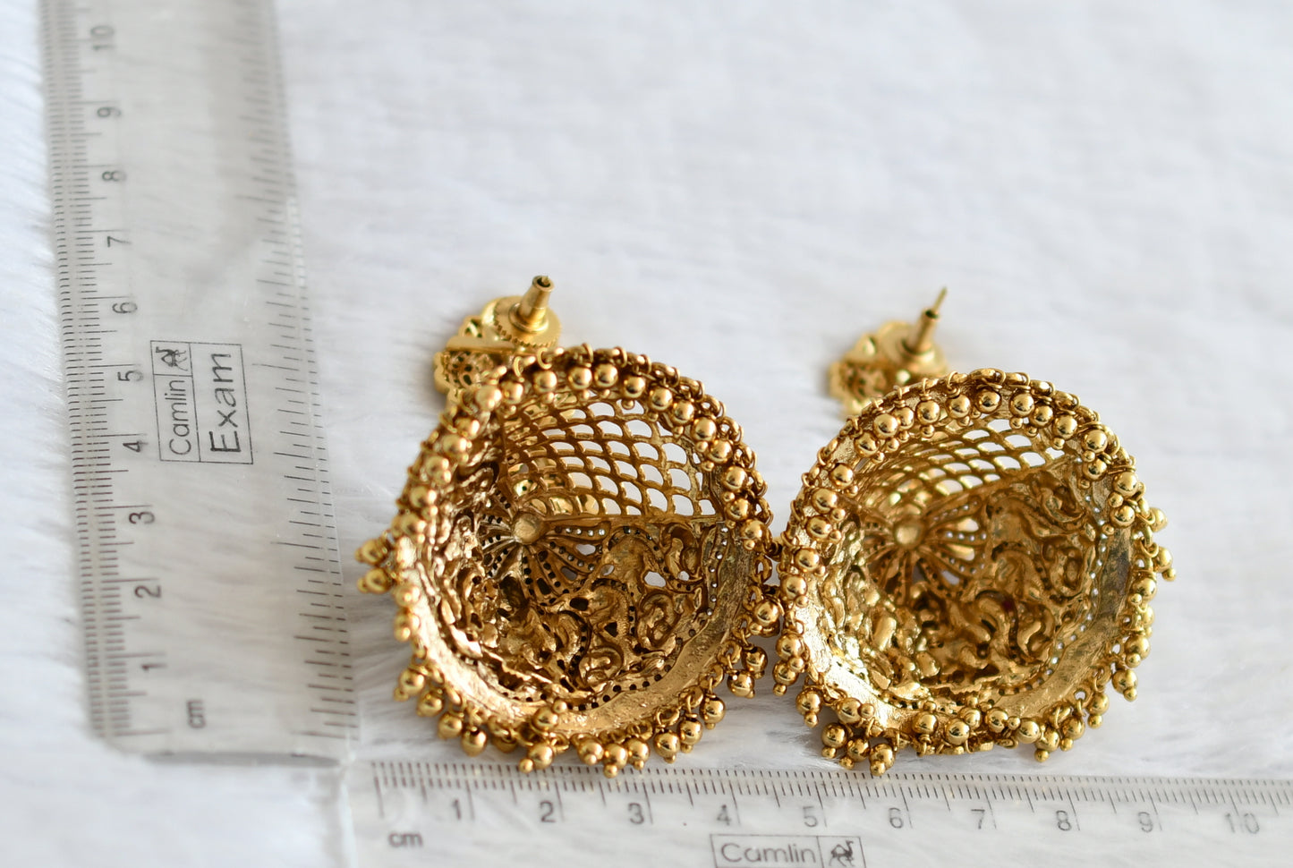 Antique goldd tone cz white lakshmi peacock big jhummka dj-50748