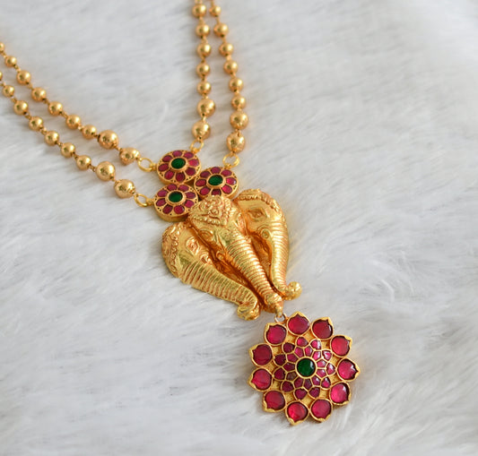 Gold Tone Kundan-jadau Elephant flower double layer Chain dj-29904