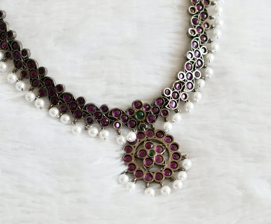 Black finish precious kemp-green pearl flower necklace dj-50760