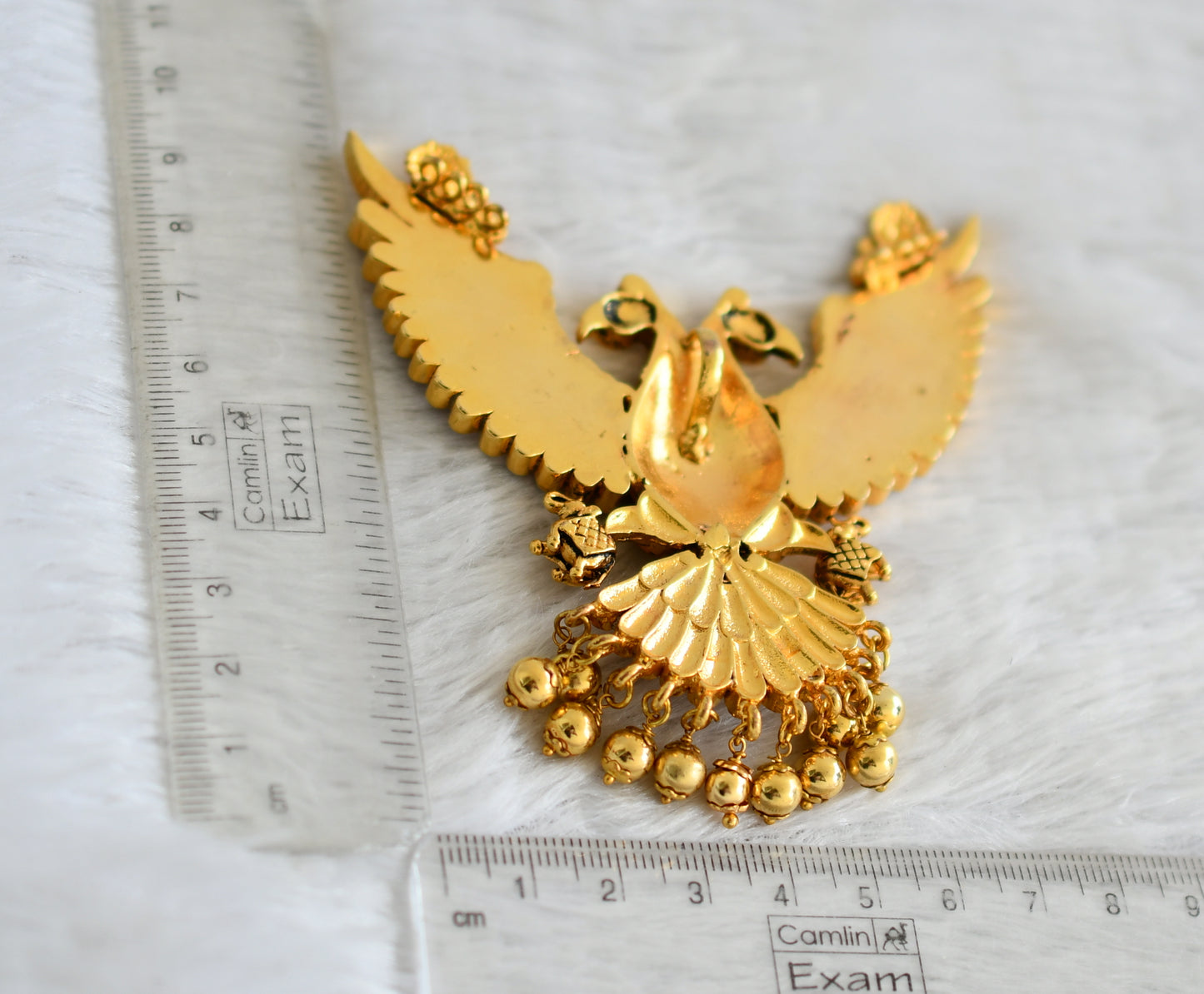 Antique gold tone kundan jadau Gandaberunda pendant dj-48799