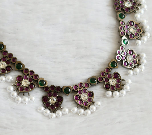 Black finish precious kemp-green-white pearl necklace dj-50755