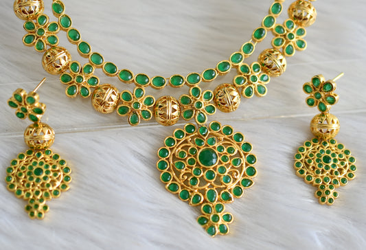 Gold tone emerald flower necklace set dj-02016