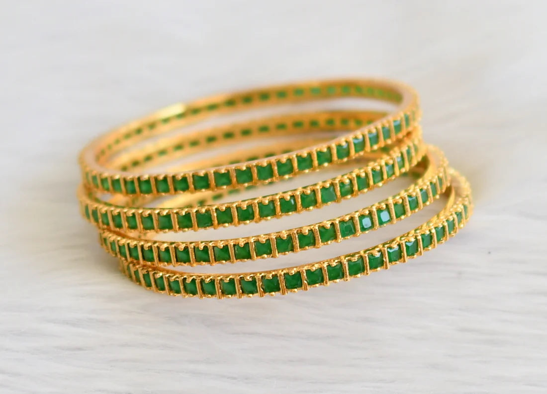 Gold tone emerald square stone set of 4 bangles(2.10) dj-45642