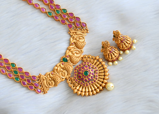 Matte finish ruby-emerald multilayer peacock haar set dj-11619