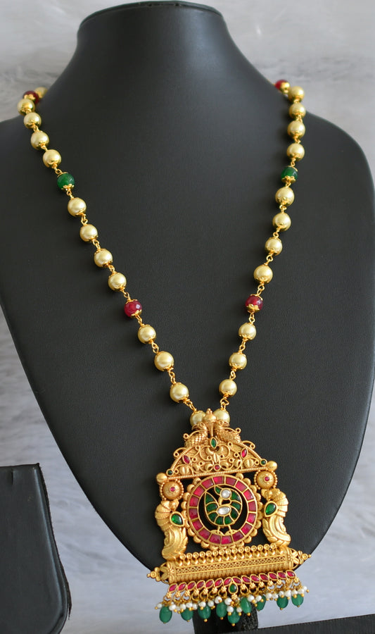 Gold tone pink-green kundan jadau peacock designer necklace dj-35886