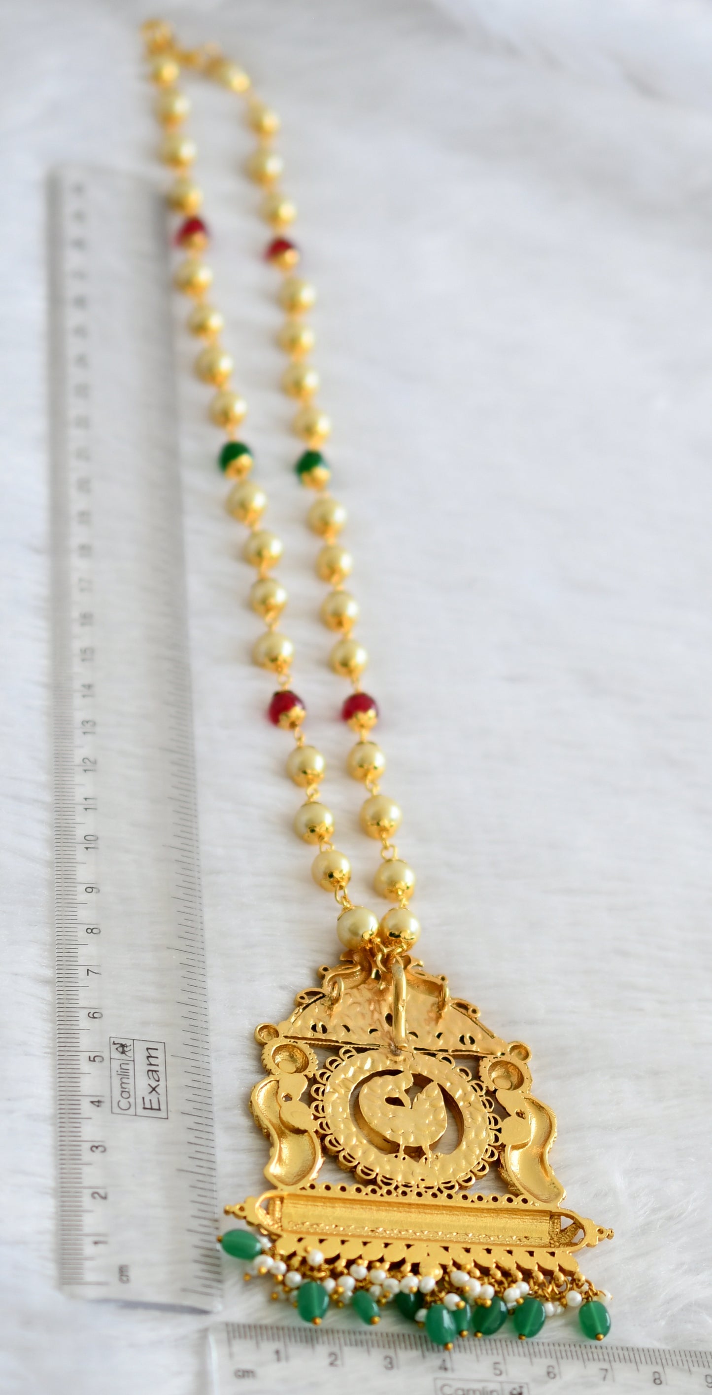 Gold tone pink-green kundan jadau peacock designer necklace dj-35886