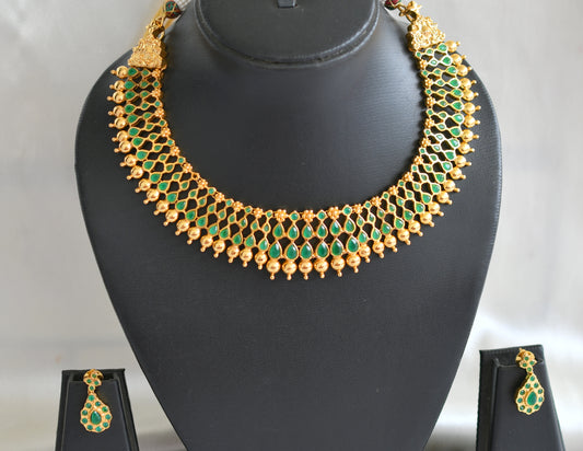 Gold tone emerald necklace set dj-02020