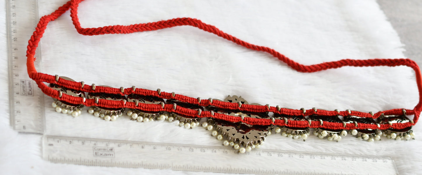 Black finish precious kemp-green-white pearl peacock waist band dj-50774